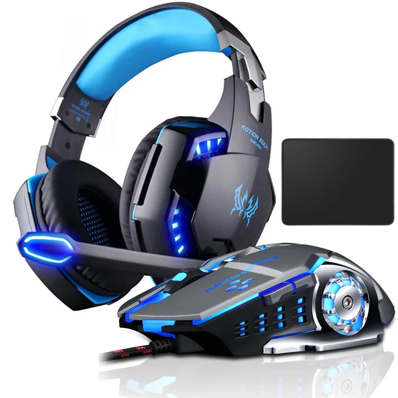 each g2000 gaming headset deep bass stereo game headphone with microphone led light for pc laptop ps4gaming mousemice pad free global shipping