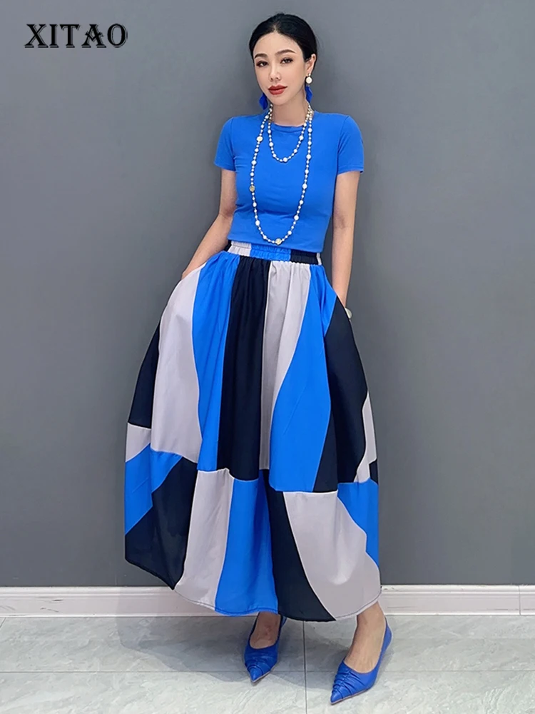 

XITAO Casual Striped Skirt Personality Contrast Color Patchwork Street Wind Women Autumn Loose Temperament Skirt HQQ1422