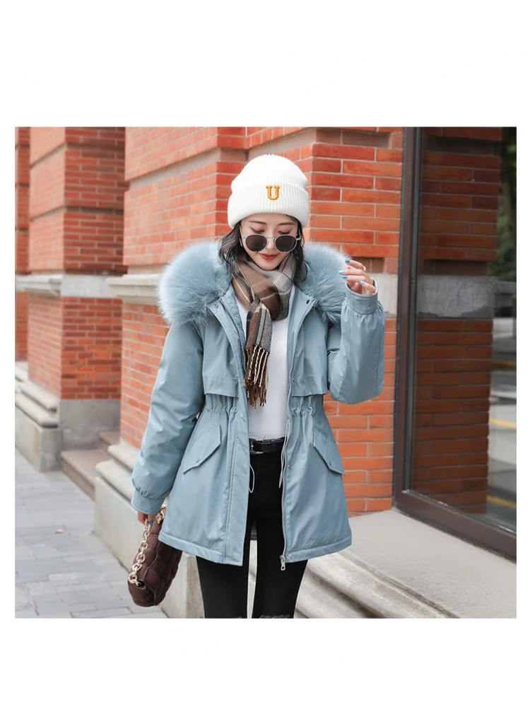 Winter Jacket Women Parkas Long Sleeve Fashion New with Fur Collar Warm Snow Wear Padded Hooded Coat Houthion