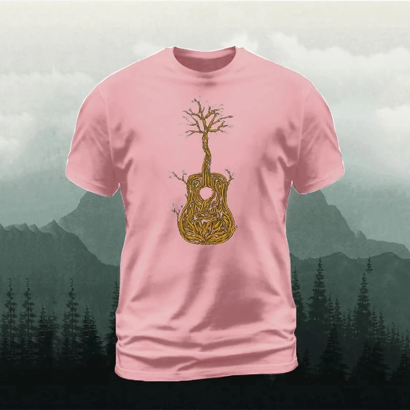 

Vintage Men's T-shirt Guitar Printed Music Male's Short Sleeve O Neck Abstract Pattern Clothing Streetwear Tees Holiday Clothes