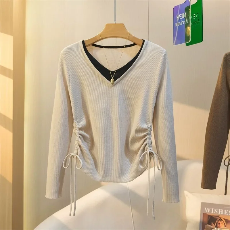 Женская футболка больших размеров с длинным рукавом иллюзорный дизайн