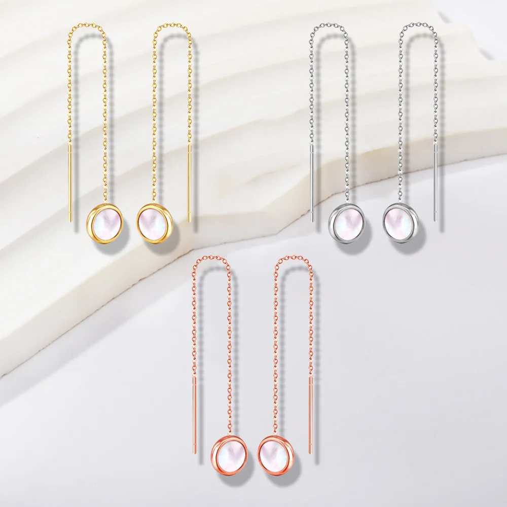 

Fashion Round White Shell Long Drop Tassel Earings Stainless Steel Dangle Korean Needle Piercing Women No Hurt Jewelry Pendiente
