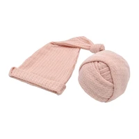 newborn photography prop clothes two piece scarves cloth long tail hats set knitted wrapped towel knotted sleep baby hat scarf