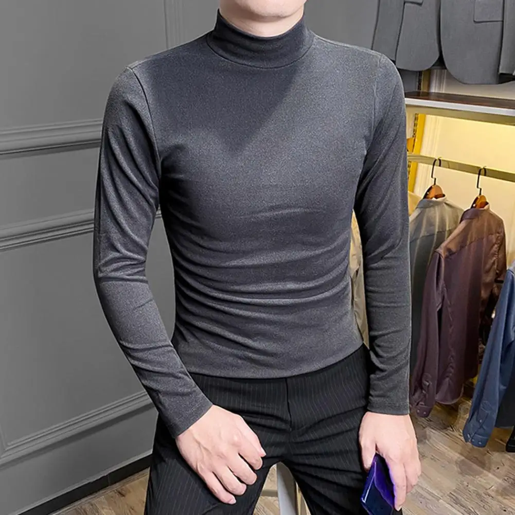 Модная Осенняя мужская рубашка однотонный теплый пуловер с коротким воротником