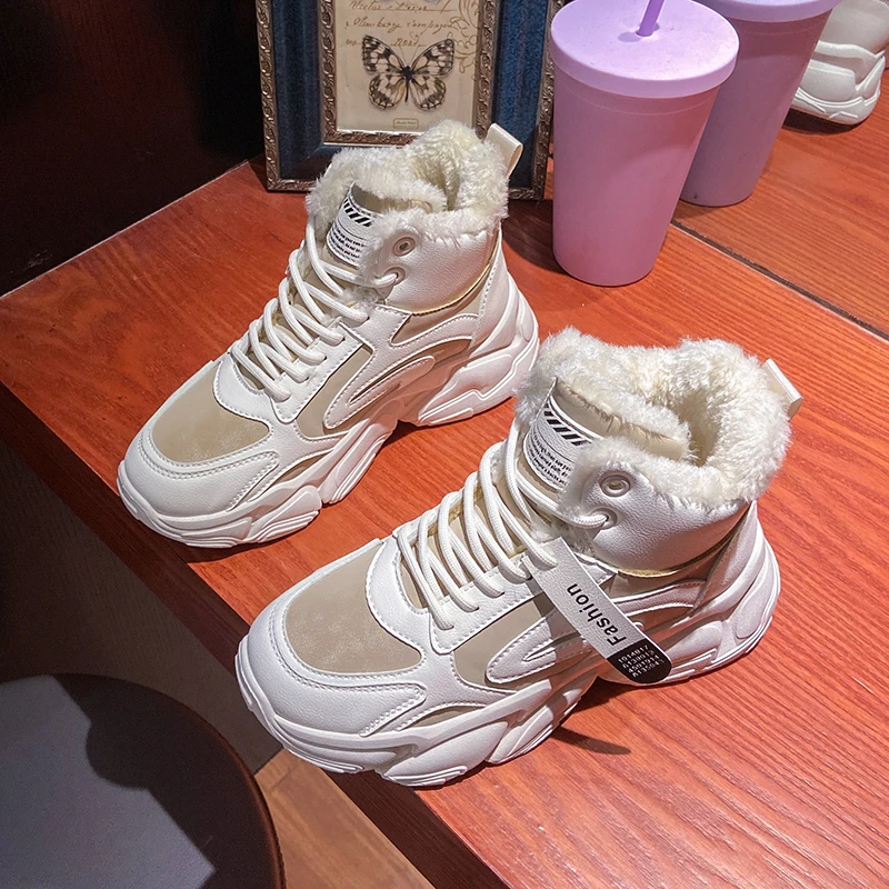 

New Winter Fur Warm Ankle Boots Women Casual Sports Shoes for Women Sneakers Ladies Platform Female Breathable Vulcanize Shoes