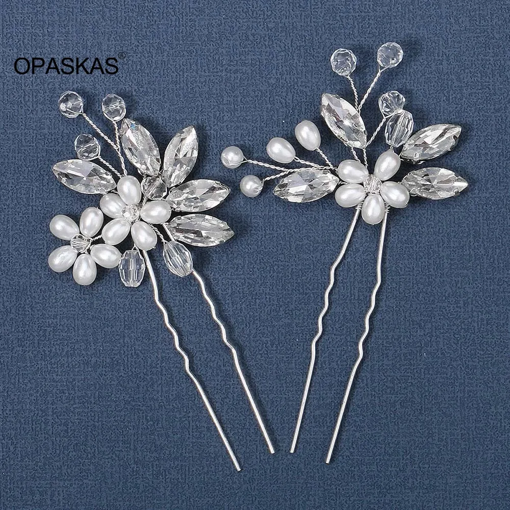 

U-shaped Hairpins Hair Clips For Women Rhinestone Silver Alloy Headpiece Pearl Flower Wedding Hair Accessoreis Bridal Jewelry