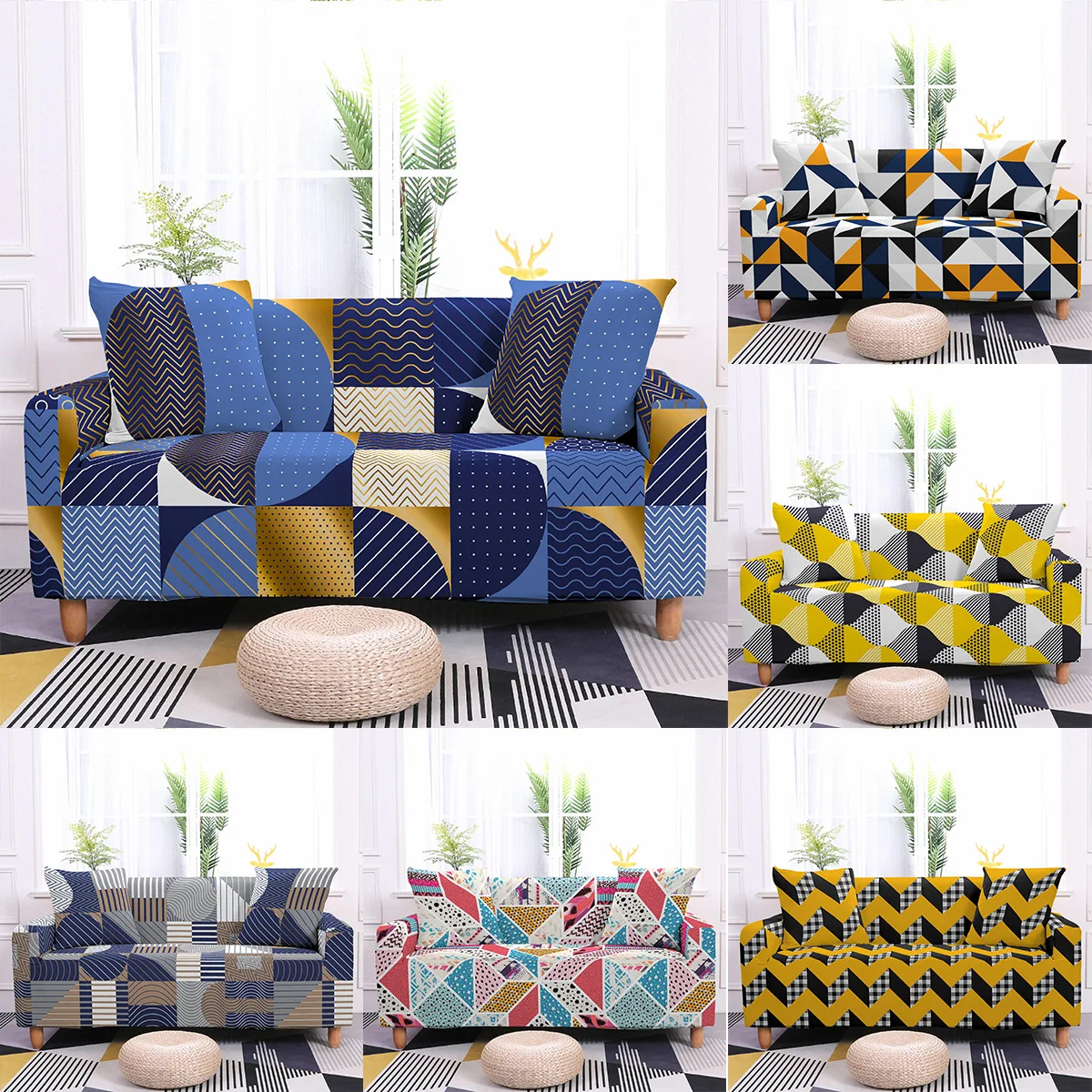 

Geometric Print Sofa Cover All Inclusive Universal Home Sofa Covers for Living Room Dust-proof Cushion Cover Couch Cover 1PC