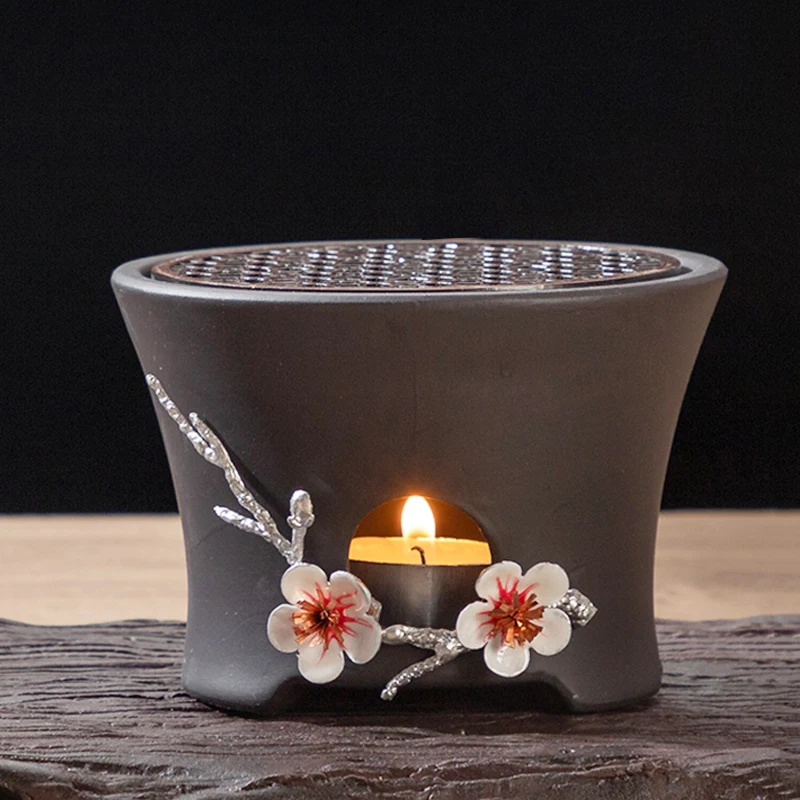 

Vintage Tea Stove Ceramic Pottery Warm Tea Stove Silver Decor Base Candle Heater Tea Ceremony Accessories Teapot Holder Crafts