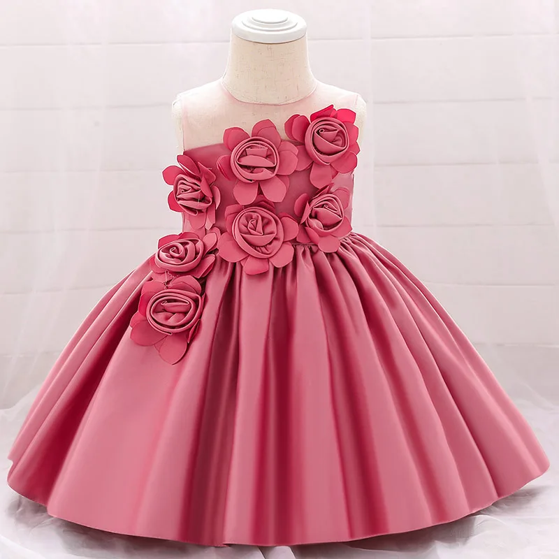 2022 Baby Girls Dress Flowers  Formal Evening Prom Gown Dress Elegant Rose Flower L5068XZ