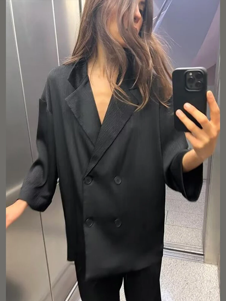 Женский однотонный костюм со складками свободный пиджак с длинным рукавом