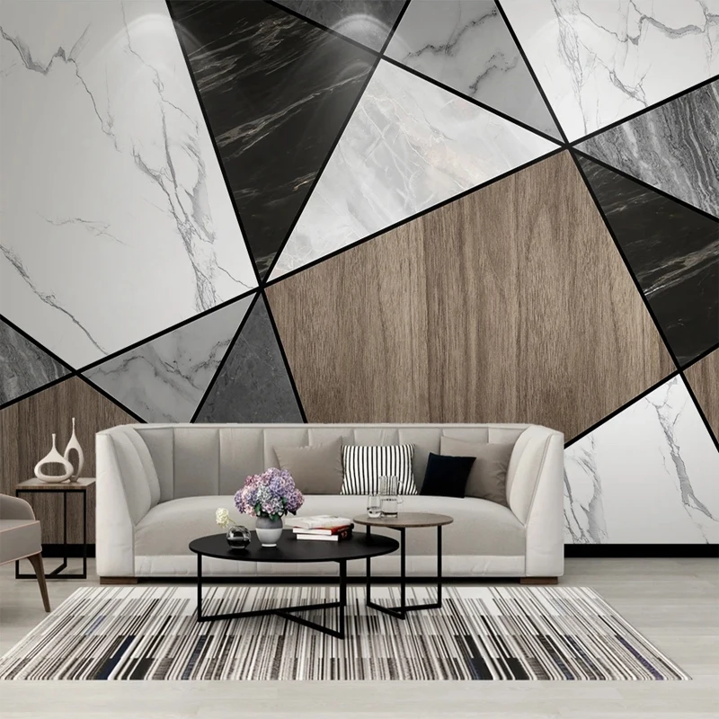 

Custom Any Size Wallpaper Modern Creative 3D Wall Art Geometric Marble Wood Grain Stitching Mural for Bedroom Living Room Decor