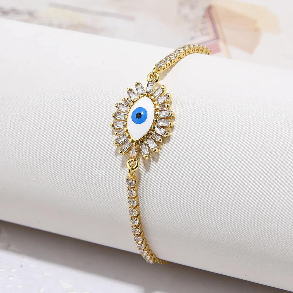 Turkish Evil Eyes Bangle Bracelet For Women Luxury Gold Plated Chain Inlaid Zircon Blue Eye Lucky Jewelry