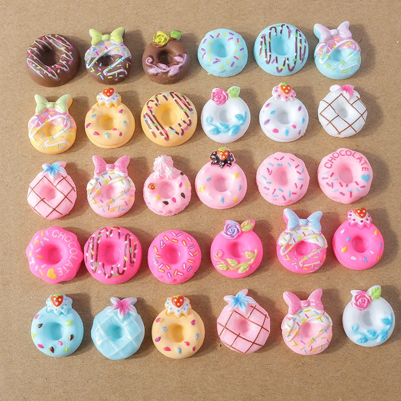 

15pcs Mix Cute Dessert Doughnuts Flatback Resin Cabochon Embellishments DIY Scrapbooking for Girls Hairpin Brooch Birthday Gifts