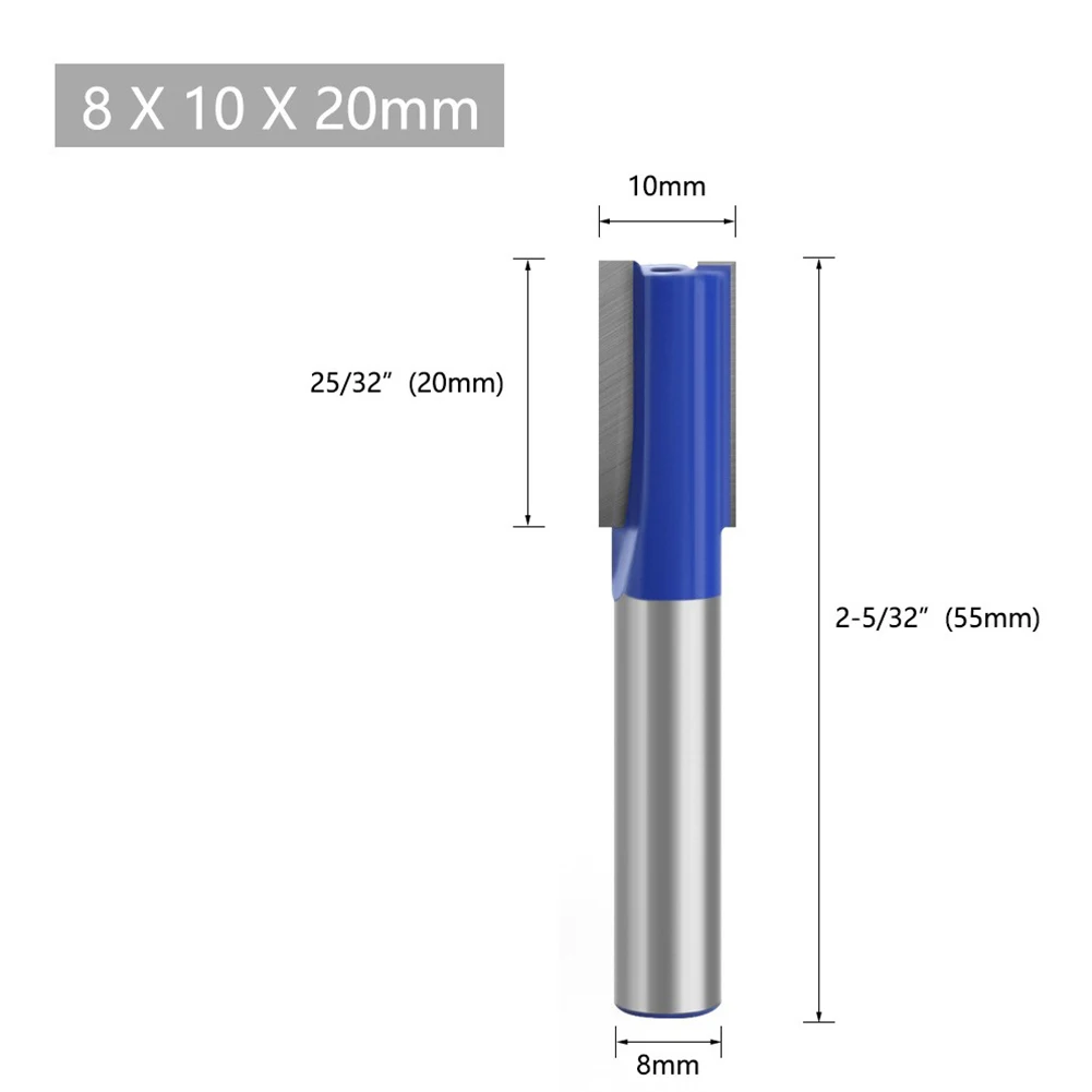 

8mm Shank Router Bit Double Flute Wood Milling Cutter Carbon Steel& Alloy Straight Trimming Cutters Woodwork Tool