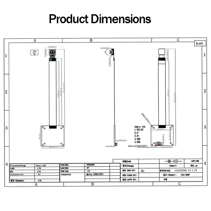 CMOS IMX766 50MP 8160Hx6120V HD USB2.0 Модуль камеры без драйверов PDAF с автофокусом MJPEG, YUY2 Plug & Play (art.: 3920d319899bc) - 3920d319899bc