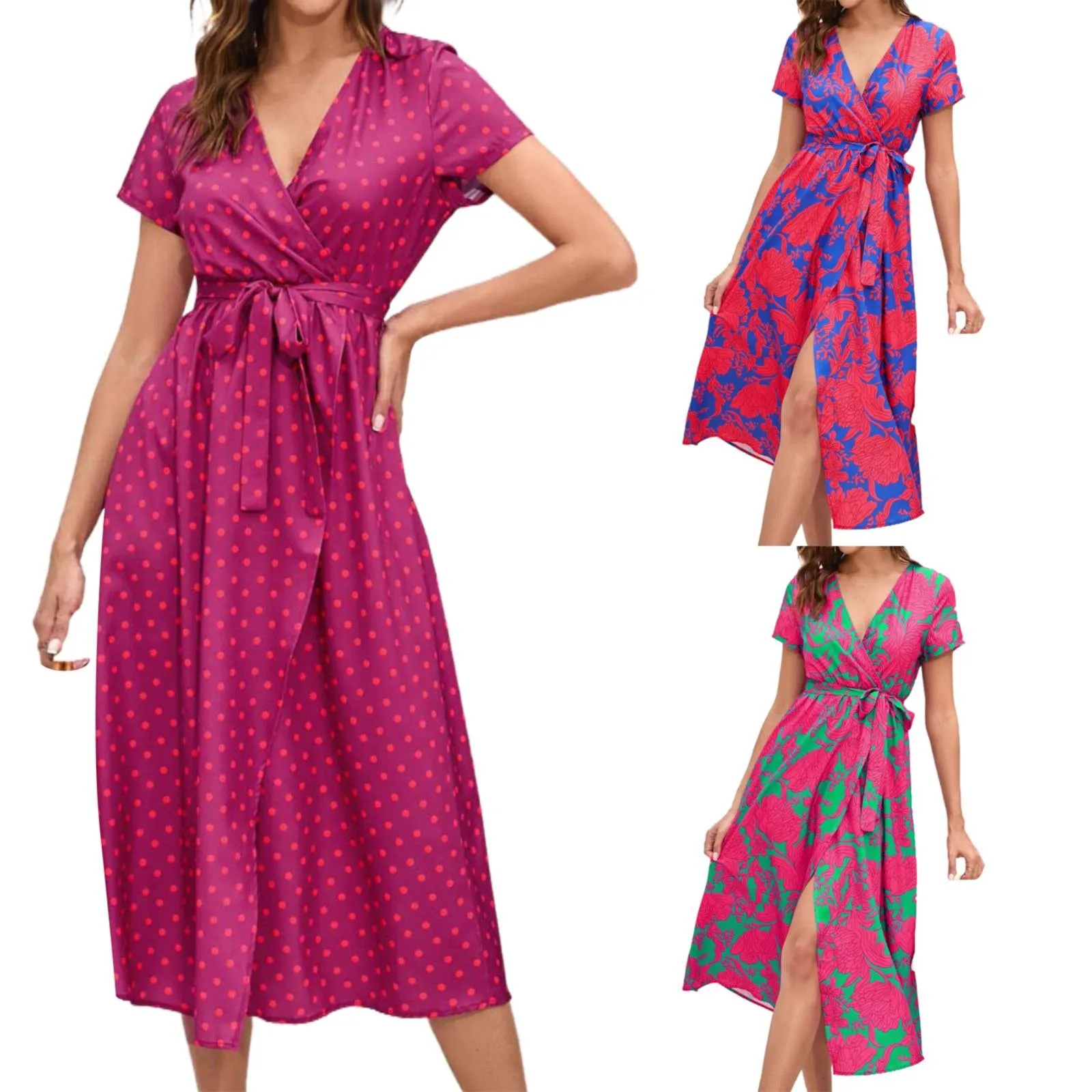 

Hoodie Dress Light Weight Printed Slit V Neck Casual MIDI Skirt Women Summer Soprano Dress