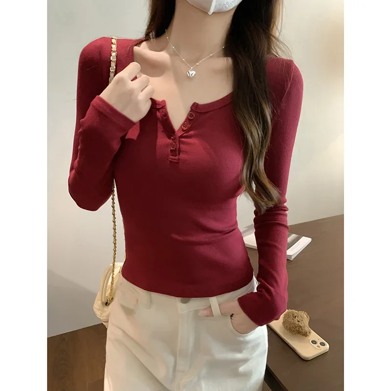 Pure Desire Slim Tight Сексуальные женские топы Осень-зима Футболки с длинным рукавом и