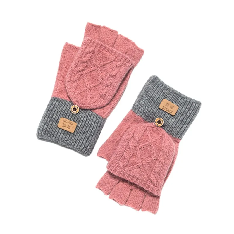 

Зимние теплые велосипедные перчатки, женские утепленные и бархатные студенческие трикотажные флип-перчатки с полупальцами