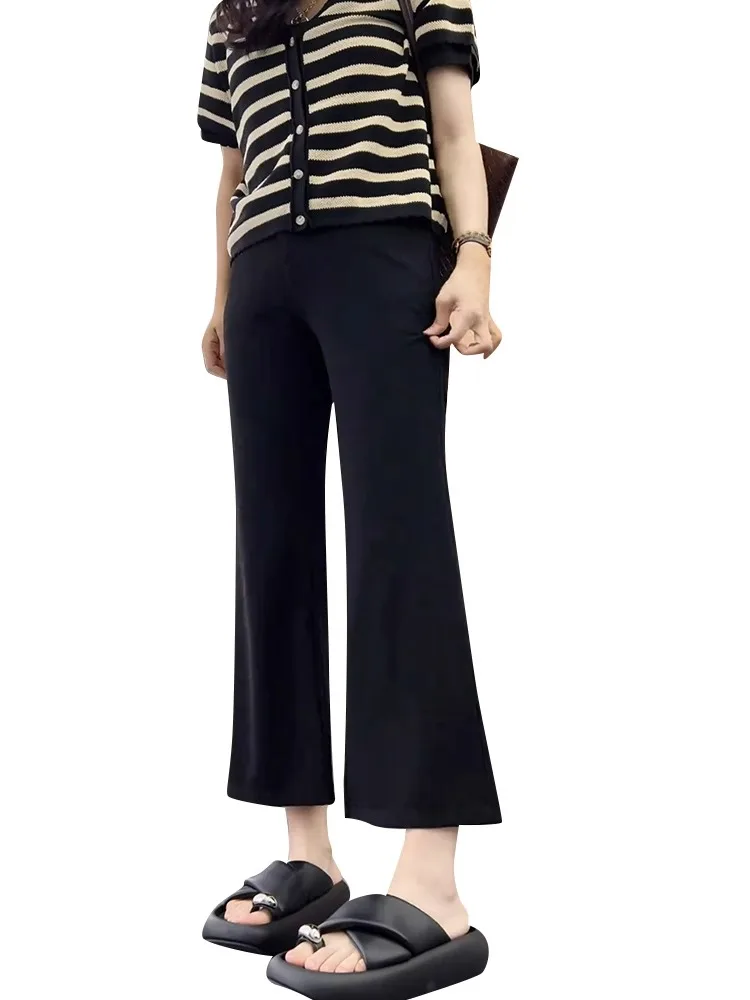 Плюс размер Эластичные капри Повседневные брюки Женские 2024 Осень и зима Новые
