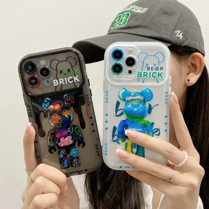 

Cartoon Fashion Graffiti Bear Couple Cute Bear Cover for IPhone 11 12 13 Pro X XR XS Max Shockproof Phone Case IPhone 13 Case