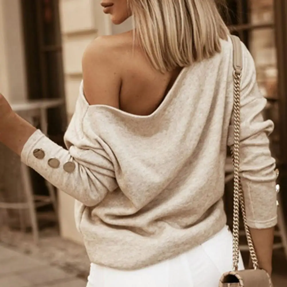 

Stylish Pullovers Shirt Charming Anti-crack 6 Sizes Button Design Lady Shirt
