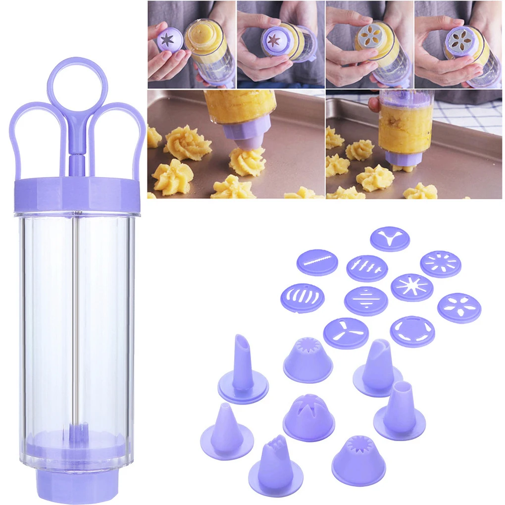 

19pcs Cream Cake Making Maker Cookie Biscuit Pump Press Machine Flower Mouth Kitchen Mold Tools Set Random Flower Pattern
