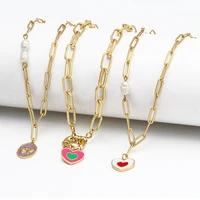 wish card 2022 trend butterfly enamel pendant necklace for women fashion boho jewelry freshwater pearl gold chain neck choker