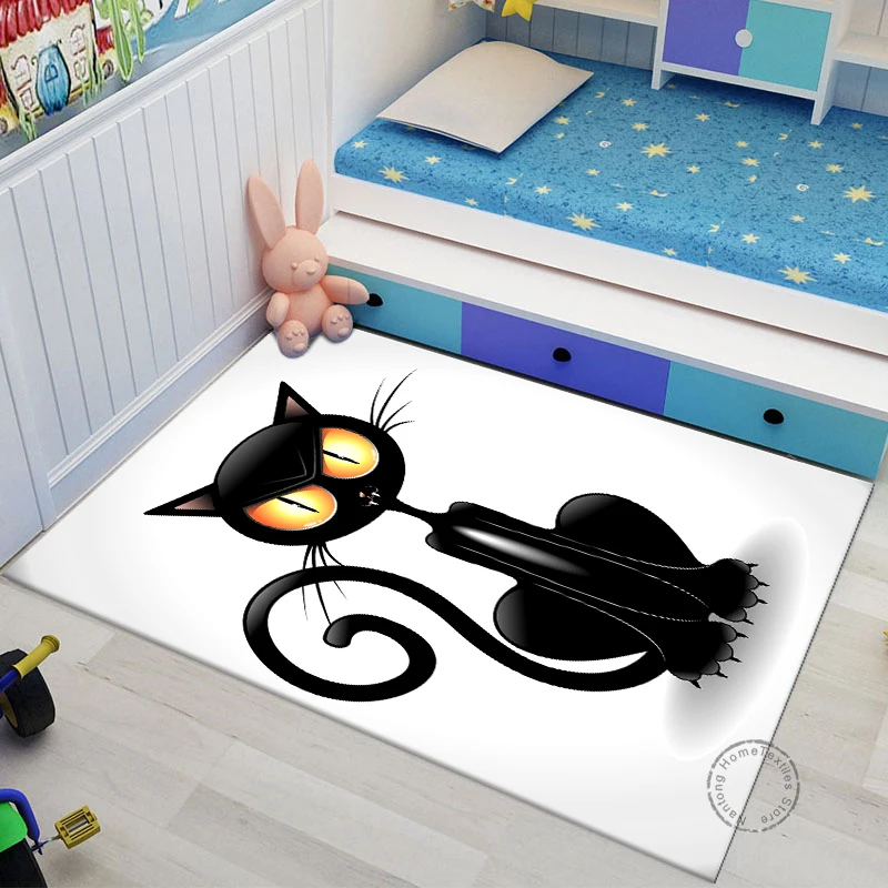 

3D Black Cat New Year Gift HD Printed Round Carpet for Living Room Rugs Camping Picnic Mats Flannel Anti-Slip Rug Yoga Mat