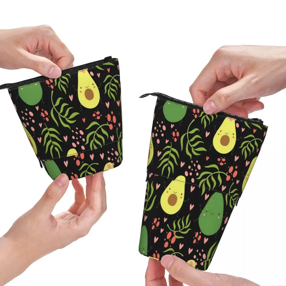

Cute Avocado Fold Pencil Case Green Leaves Print Boy Girl College Standing Pencil Box Cool Pen Bags
