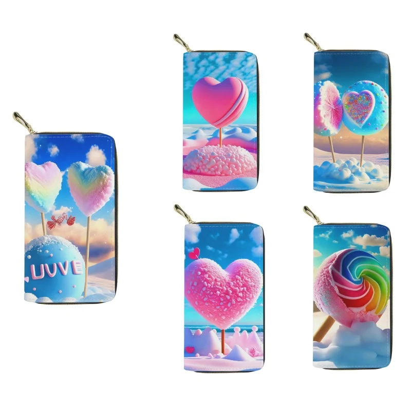 

2023 Fashion Beach Love Lollipop Print Leather Wallets For Women Leather Female Credit Card Holders Zipper Clutch Hand Bag Purse