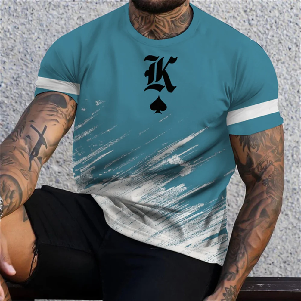 

Summer Men 3d Striped King K Spades Print T-shirt Short Sleeve Breathable Comfortable Sweatshirt Harajuku Oversized T-shirt Top