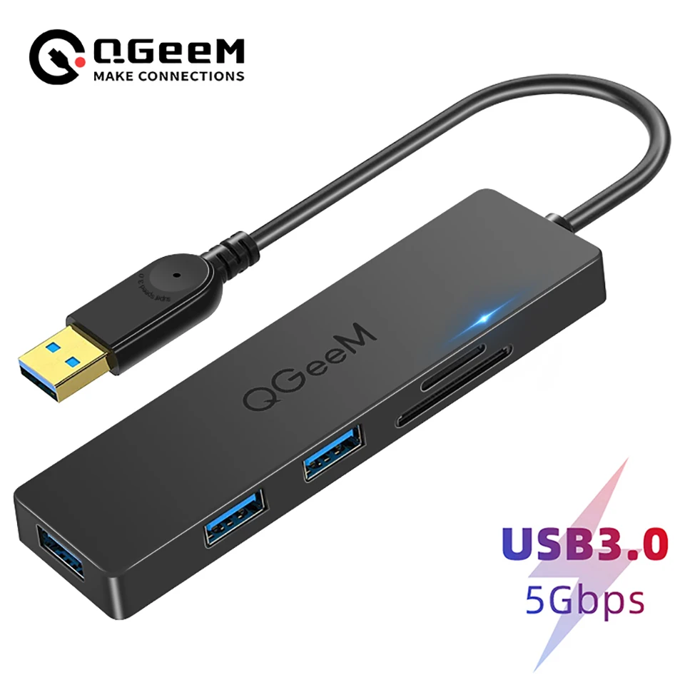 QGeeM USB Hub 3.0 Адаптер 0.11м Картридер Разветвитель для ноутбуков Xiaomi Macbook Pro ПК Компьютерные аксессуары.