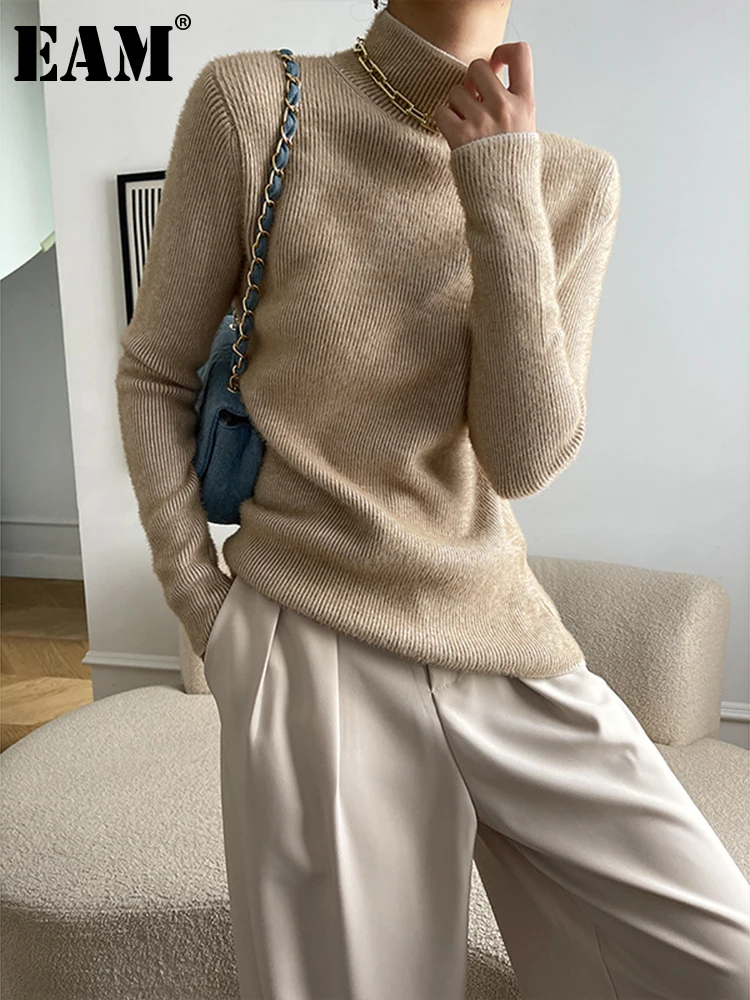 

[EAM] эластичный вязаный свитер, свободный крой, водолазка с длинным рукавом, женские пуловеры, новая мода, Осень-зима 2022 1DF1872