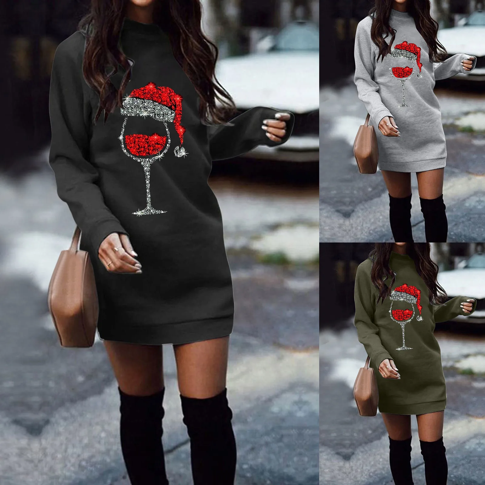 

Women's Casual Comfortable Sweatshirt Round Neck Long Sleeve Casual Loose Pullover Cowl Neck Dress