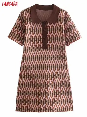 Платье-мини женское трикотажное с коротким рукавом и геометрическим принтом