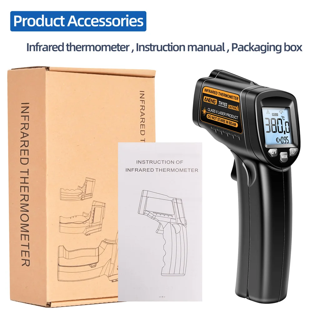 Digital Infrared Thermometer -20~380 degree Infrared Laser Non-Contact LCD backlight ℃/℉ Thermometer Gun thermometer TH103