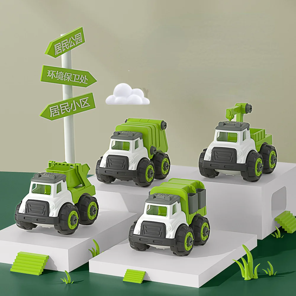 

Kids Construction Toys Sanitation Vehicle Models Inertia Pull Back Car Toy Screw Build Take Apart Game for Children Boys Gifts