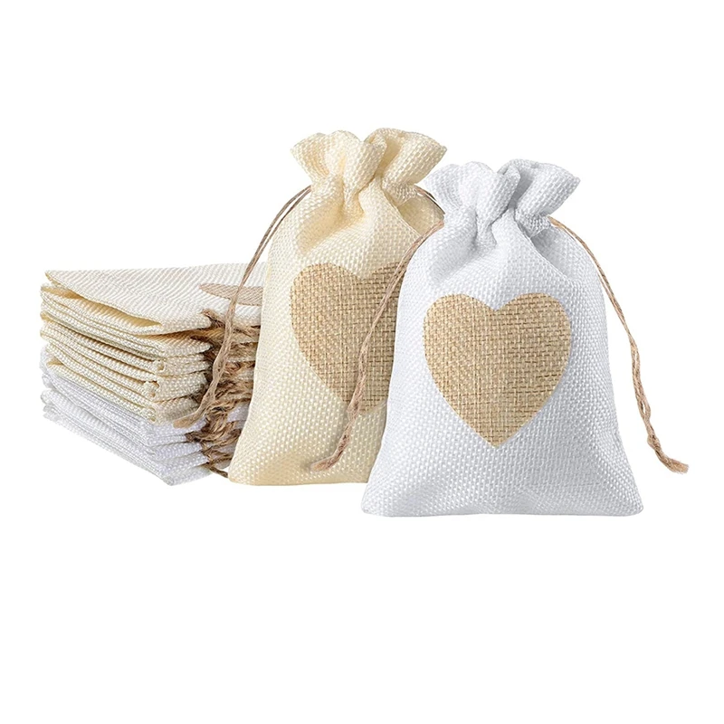 

Burlap Bags, 20Pack 4X5.5Inch Drawstring Heart Burlap Gift Bag Candy Pouches Linen Pockets for Valentine'S Day Christmas