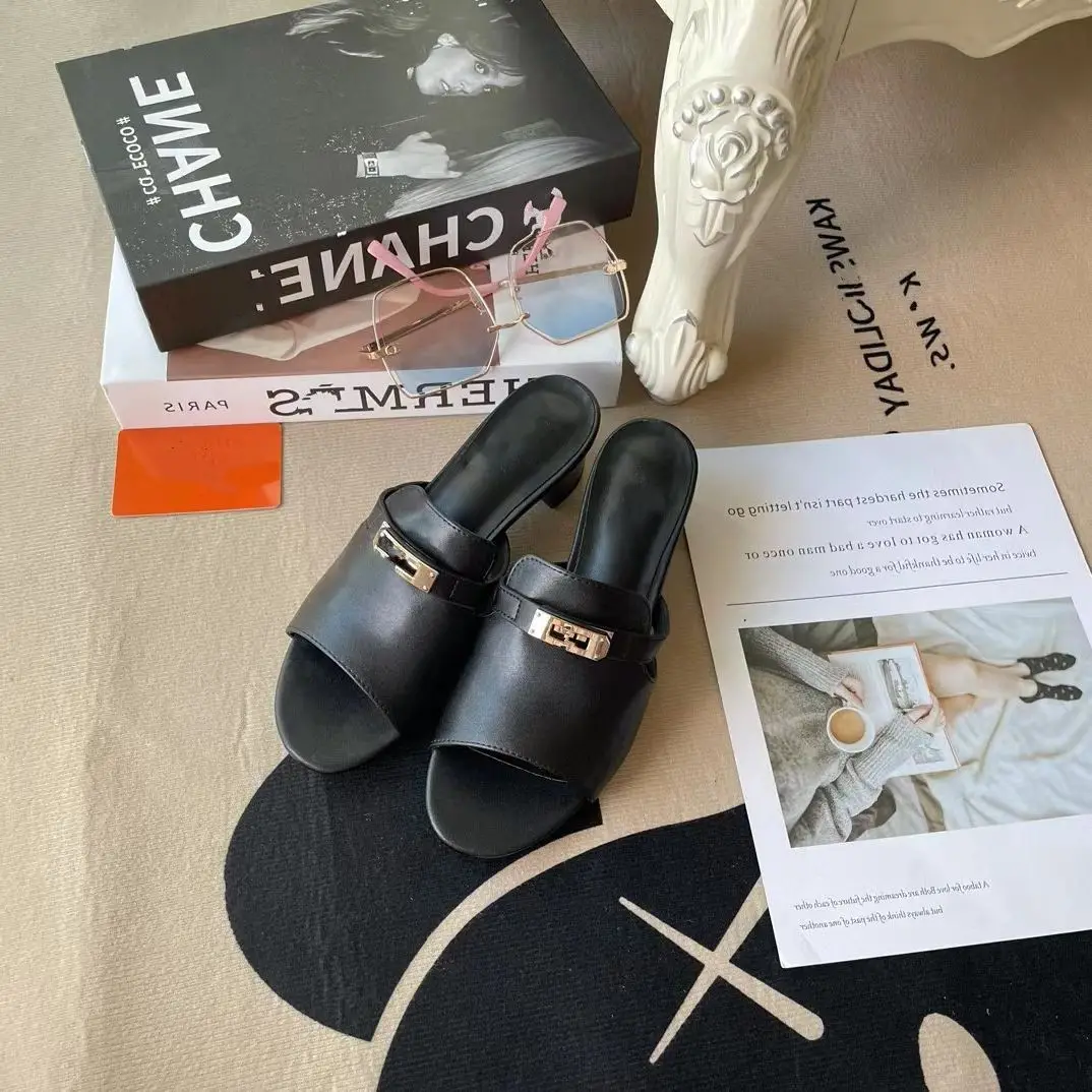 Slippers Women Casual Shoes Cowhide Outside sandalias Slip on Slingback Mules Basic Style zapatos mujer primavera verano 2023