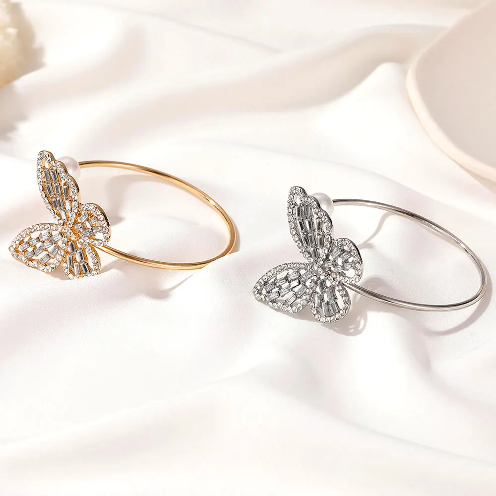 

Hollow Zircon Butterfly Bracelet Pearl Crystal Butterfly Bracelets For Women Gold Silver Color Bracelets & Bangles CF