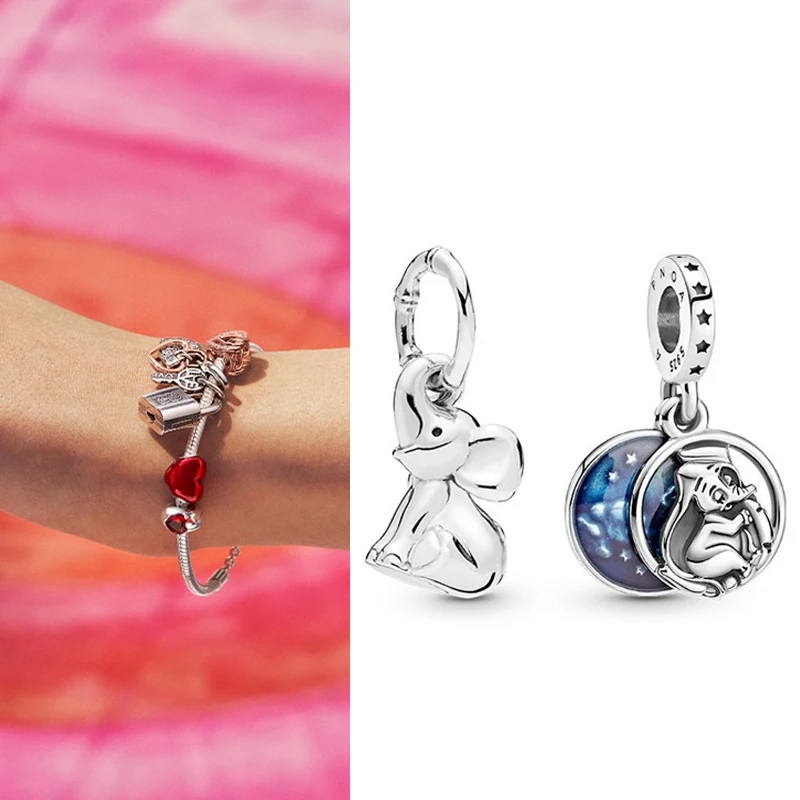 

100% 925 Sterling Silver Charm Creative Smart Elephant Pendant Fit pan Women Bracelet & Necklace Diy Jewelry