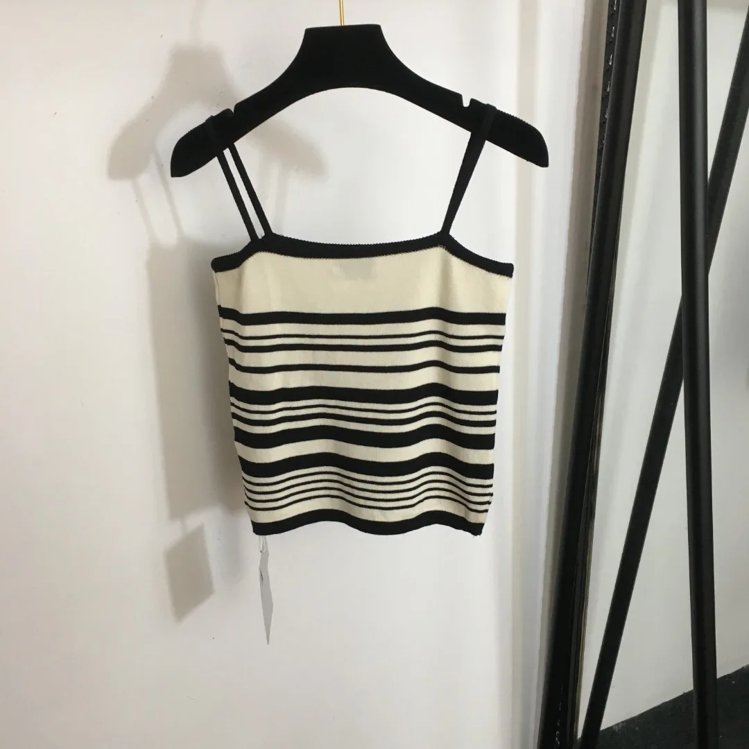 

Embroidered Stripe Tank Top, Knitted, New, 2022
