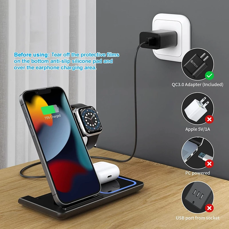 15w wireless charger stand for iphone 13 12 11 xr x 8 airpods pro 3 apple watch 3 in 1 charging dock station for samsung s20 s10 free global shipping