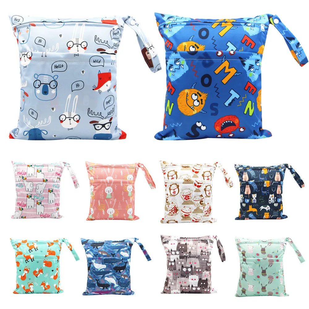 Mommy Diaper Bags 30*36cm Double Zipper Baby Reusable Cloth Nappy Waterproof Wet Bag for Infant Portable Travel Stroller Pocket |