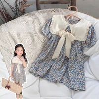 girls floral dress 2022 summer childrens korean doll collar skirt bow princess dress