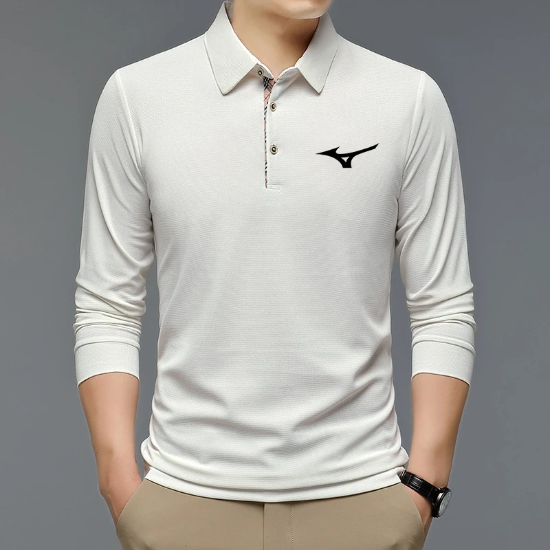 2023 New Men Polo Shirt Casual Business Tops Solid Polos Shirts Mens Long Sleeve Polo Homme Fashion Korean Slim Lapel Tee