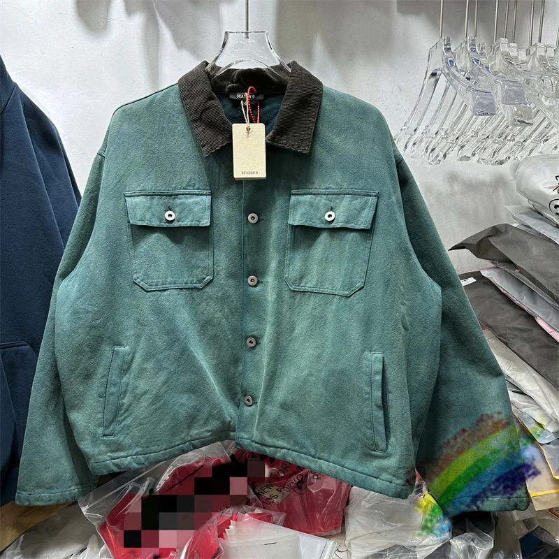 

Новинка 2023 года, мужские длинные сезоны, 6 Канье, Вест, потертые джинсовые бейсбольные пальто и куртки, теплая цифровая куртка с абстрактным рисунком #498