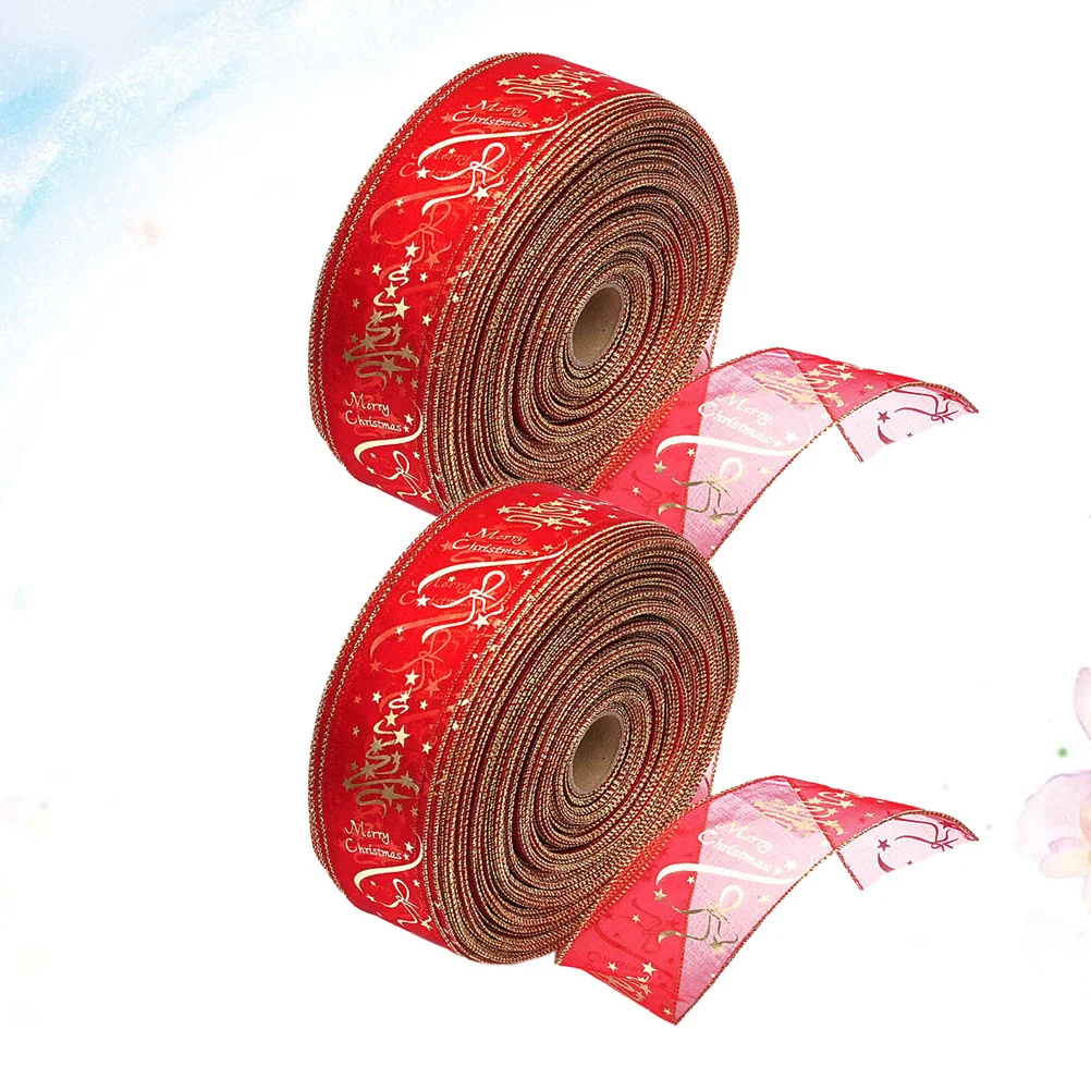 

2 Rolls Christmas Ribbon Decorative Wrapping Ribbon Party Decor Packing Ribbon DIY Accessories for Christmas