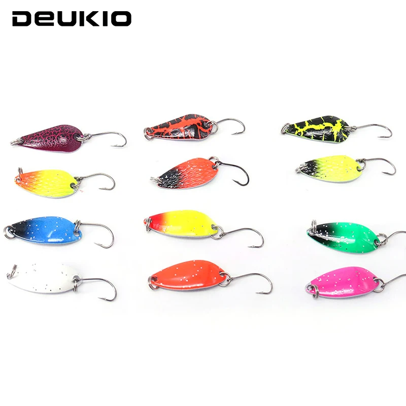

12 Colors Stream Fishing Bait Set Metal High Reflection Sequins Bionic Lures With Barbed Hook for Fishing Accessories Crankbaits