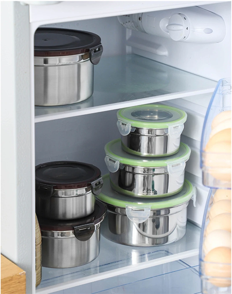 

3pcs 304 Stainless Steel Crisper Refrigerator Food Storage Box With Lid Sealed Lunch Box Bento Cooking Box